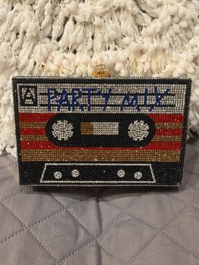 Party Mix Cassette Crystal Embellished Clutch Shoulder Bag - Black/Gold/Red